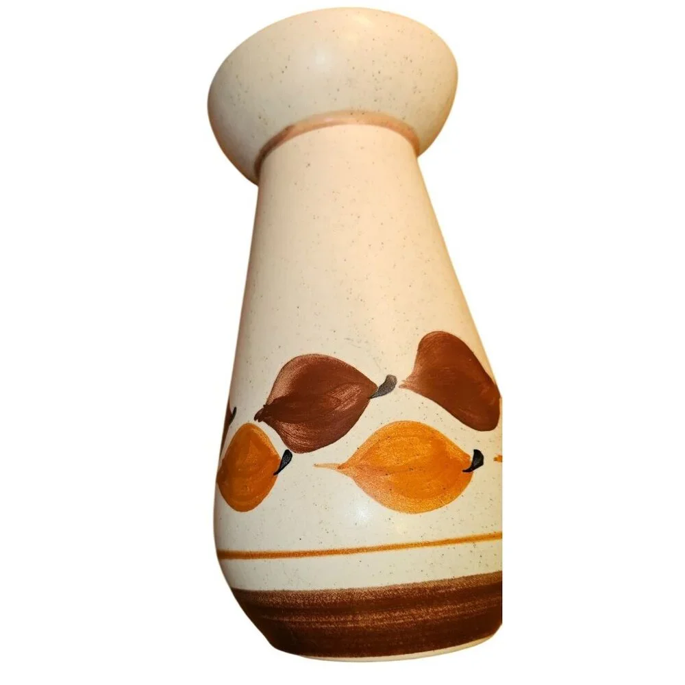 Vintage‎ Vase Secla Portugal Handcrafted Ceramic Brown & Gold Leaf Design MCM